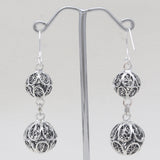 925 Silver Filigree Double Bead Drop Earrings