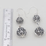 925 Silver Filigree Double Bead Drop Earrings