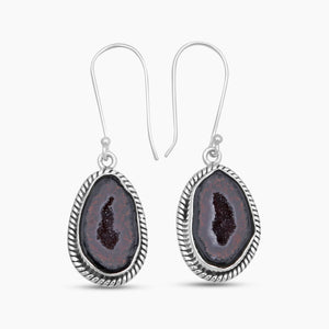 Coconut Druzy Silver Designer Dangle Earrings