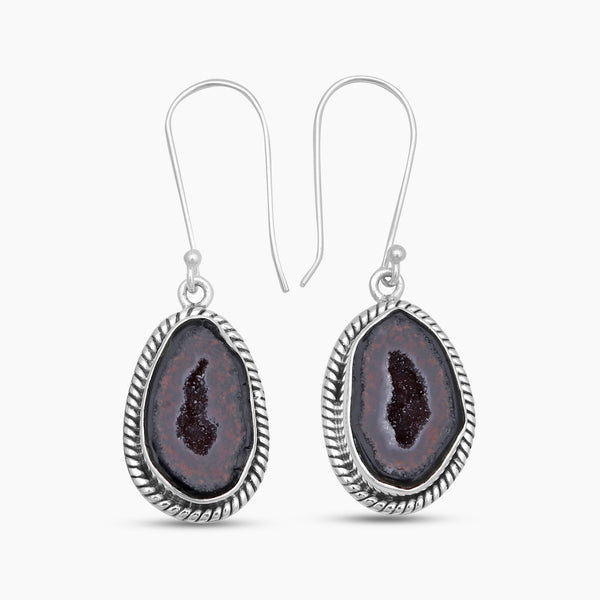 Coconut Druzy Silver Designer Dangle Earrings