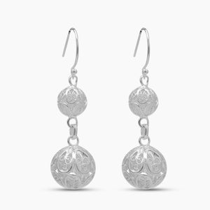 925 Silver Filigree Double Bead Drop Earrings