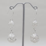 925 Silver Filigree Double Bead Drop Earrings