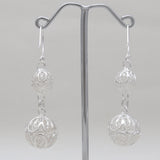 925 Silver Filigree Double Bead Drop Earrings