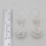 925 Silver Filigree Double Bead Drop Earrings