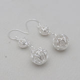 925 Silver Filigree Double Bead Drop Earrings