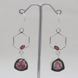 Watermelon Tourmaline Silver Earrings