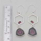 Watermelon Tourmaline Silver Earrings