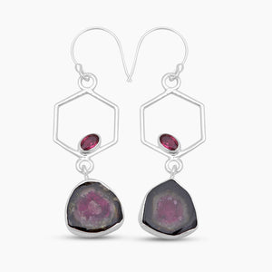 Watermelon Tourmaline Silver Earrings
