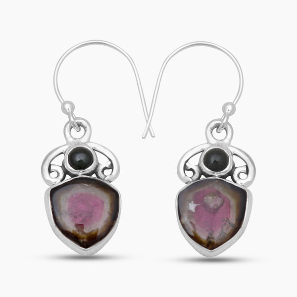 Watermelon Tourmaline Silver Earrings
