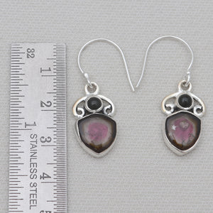 Watermelon Tourmaline Silver Earrings