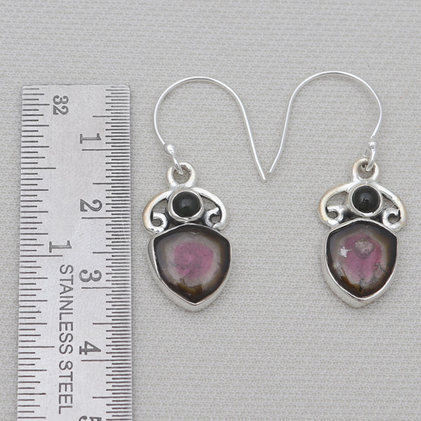 Watermelon Tourmaline Silver Earrings