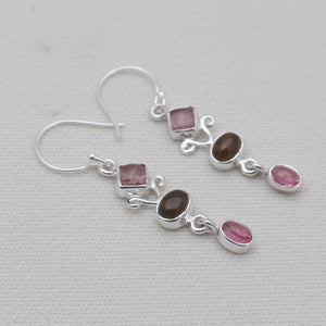 Multicolor Tourmaline Silver Drop Earrings