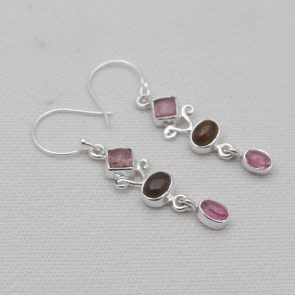 Multicolor Tourmaline Silver Drop Earrings