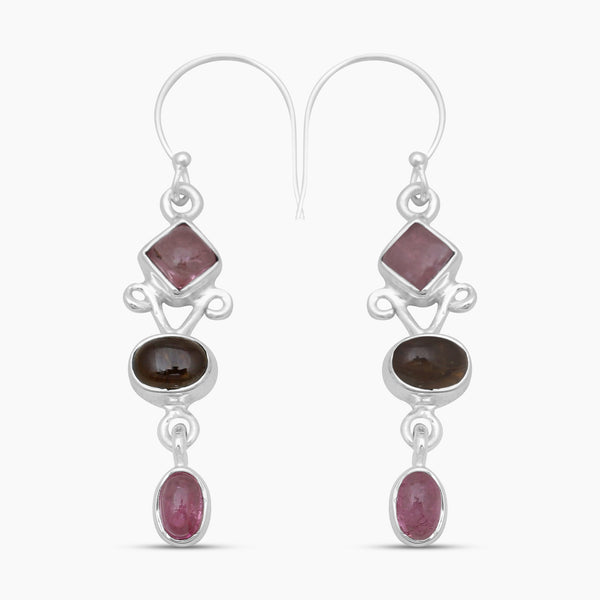 Multicolor Tourmaline Silver Drop Earrings