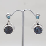 Rainbow Druzy & Smoky Quartz Silver Earrings