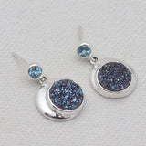 Rainbow Druzy & Smoky Quartz Silver Earrings