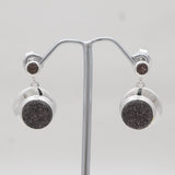 Rainbow Druzy & Smoky Quartz Silver Earrings