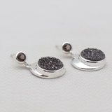 Rainbow Druzy & Smoky Quartz Silver Earrings