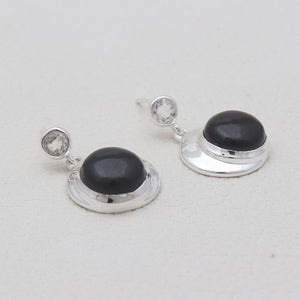 Black Onyx & Crystal Silver Earrings