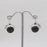 Black Onyx & Crystal Silver Earrings