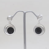 Black Onyx & Crystal Silver Earrings