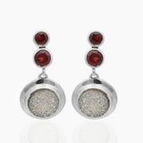 Garnet & Rainbow Druzy Silver Earrings
