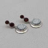 Garnet & Rainbow Druzy Silver Earring