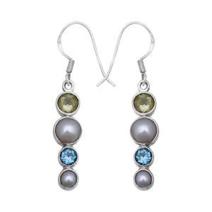 Pearl & Multistone Silver Earring