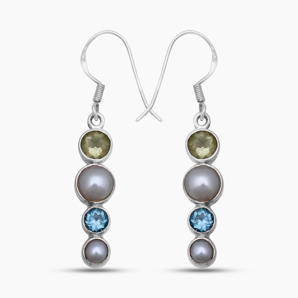 Pearl & Multistone Silver Earrings