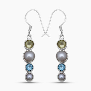 Pearl & Multistone Silver Earrings