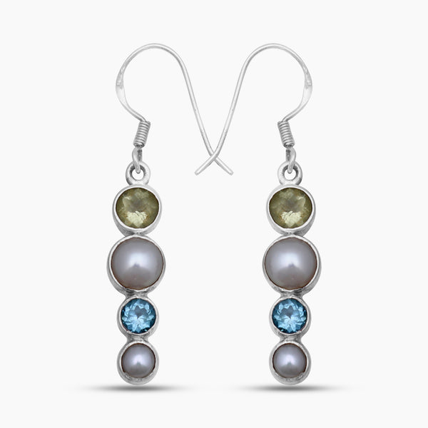Pearl & Multistone Silver Earrings