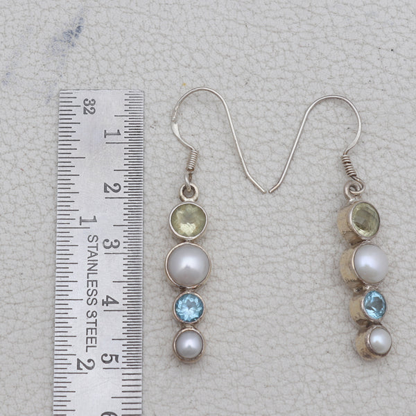 Pearl & Multistone Silver Earring
