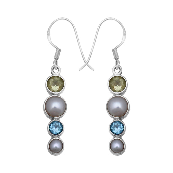 Pearl & Multistone Silver Earring