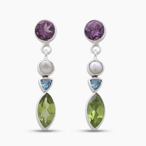 Multi Stone Silver Earrings