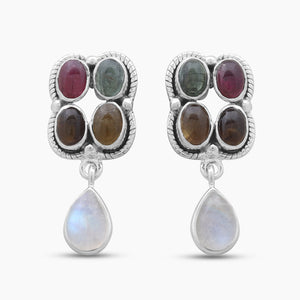Tourmaline & Rainbow Moonstone Silver Earrings