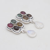Tourmaline & Rainbow Moonstone Silver Earrings