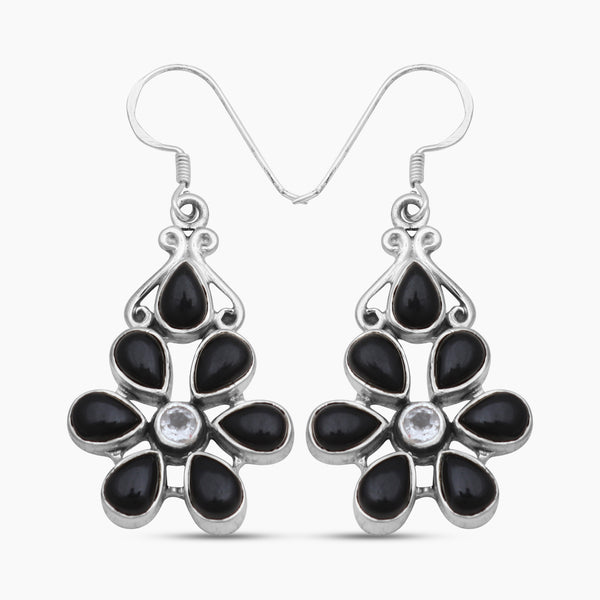 Black Onyx Silver Earrings