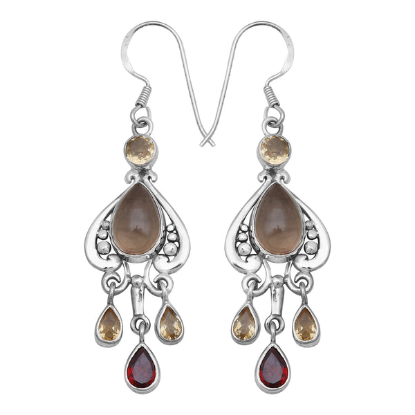 Natural Smoky Quartz Silver Earrings