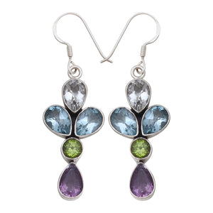 Multi Birthstone Silver Earring