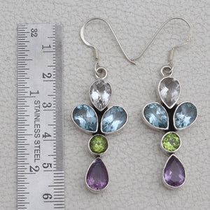 Multi Birthstone Silver Earrings