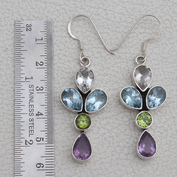 Multi Birthstone Silver Earrings