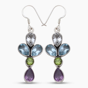 Multi Birthstone Silver Earrings