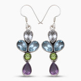 Multi Birthstone Silver Earrings
