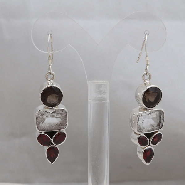 Crystal Quartz & Smoky Silver Earrings