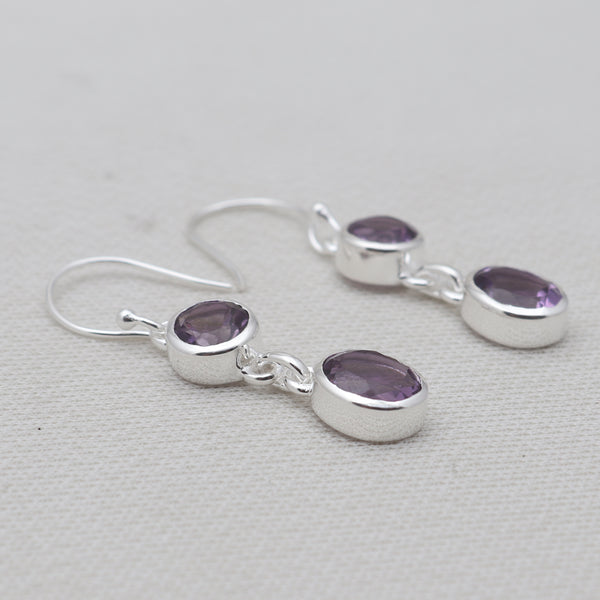 Natural Amethyst Silver Earrings