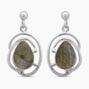 Natural Labradorite Silver Earrings