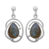 Natural Labradorite Silver Earrings