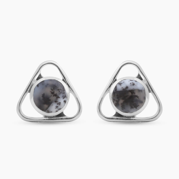 Dendritic Opal Silver Studs Earrings