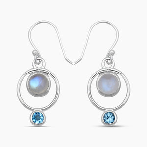 Rainbow Moonstone Silver Earrings