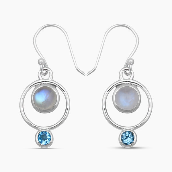 Rainbow Moonstone Silver Earrings